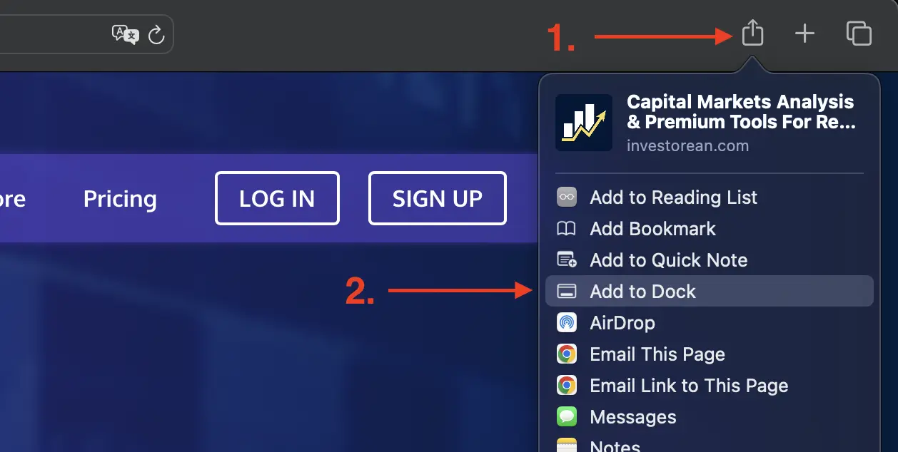 Install Investorean app on a desktop from Safari